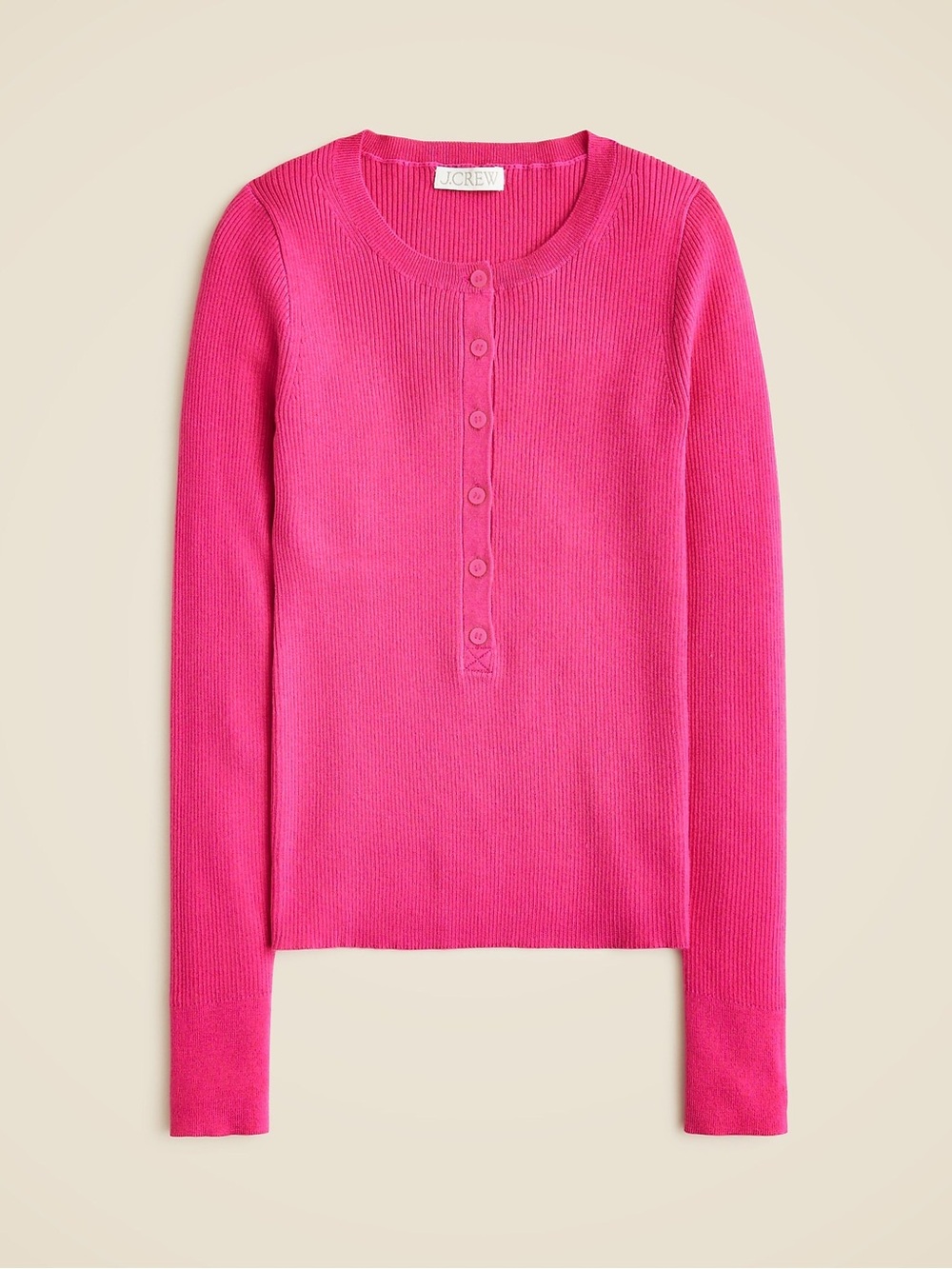 J.Crew TENCEL Blend Ribbed Henley Sweater Top Hot Pink XS NWT